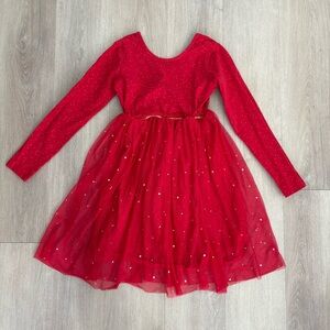 Hanna Andersson Kids Girls Skater Dress Sz 12 Red Gold Super Soft Shimmer Tulle